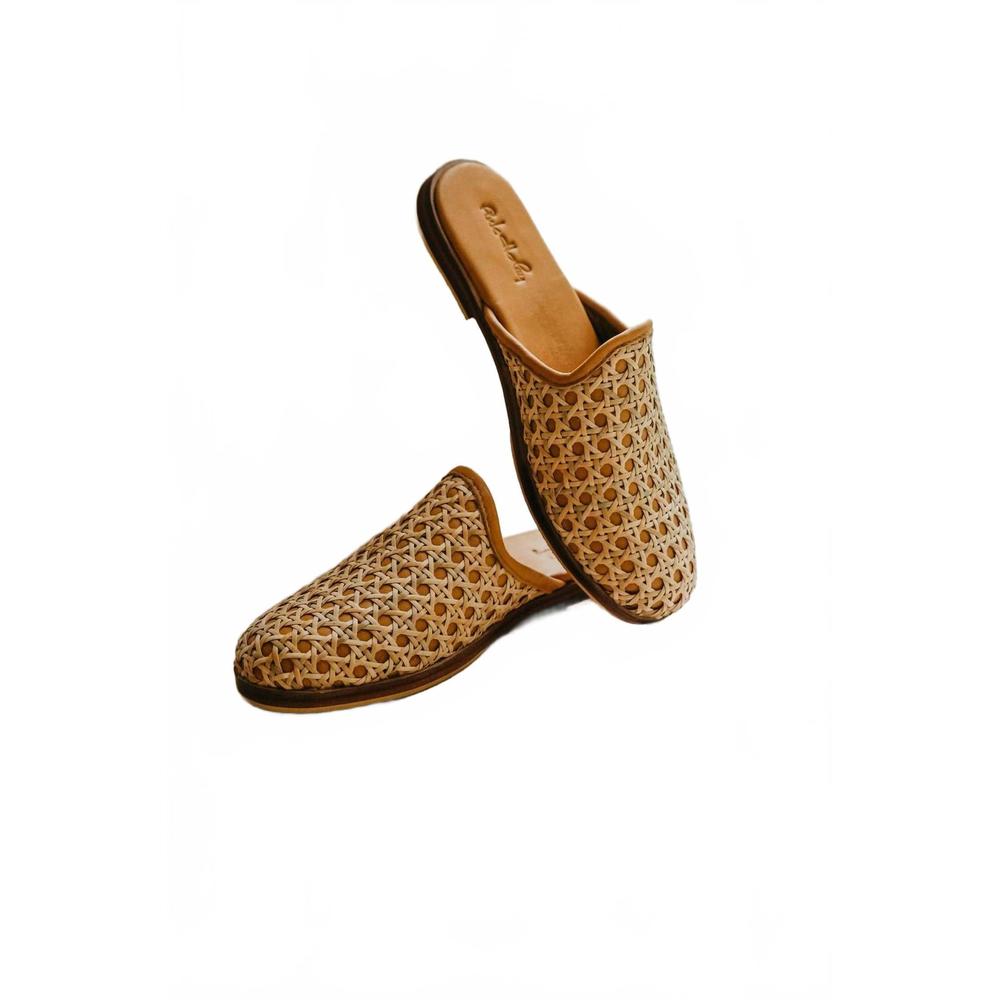 NEW PINK HALEY women's fiona cane and leather mules in beige